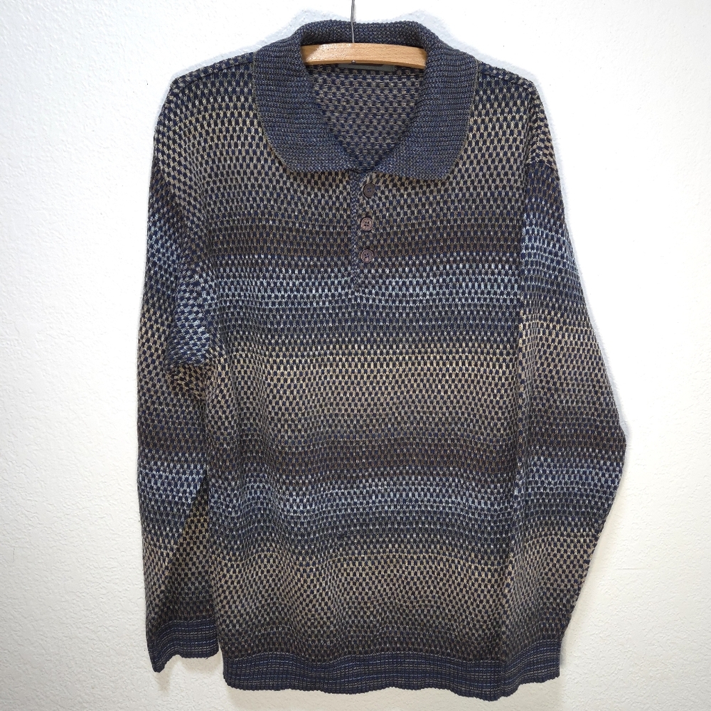 Suspense Collection Knit Shirt Mens Long Sleeves  Multicolor Blue Tan Size M